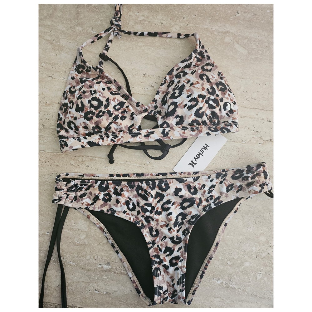 Hurley Black and Tan Bikini Set with Adjustable Straps
